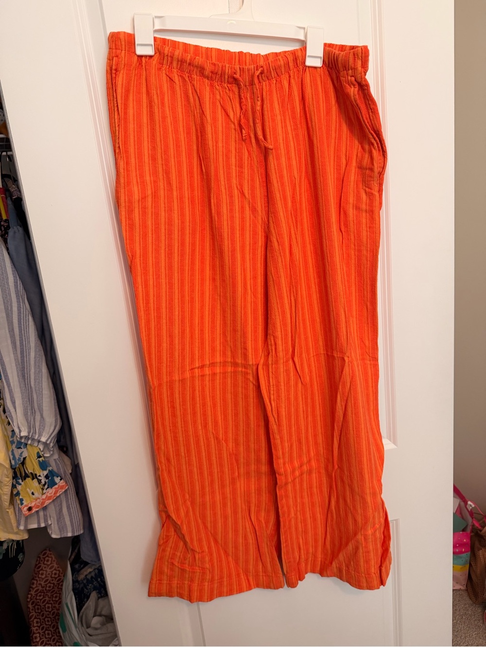 Old Navy Bright Orange Striped Wide-Leg Drawstring Pants